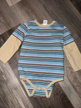 Cherokee Blue & Tan Striped Long-Sleeve One-Piece